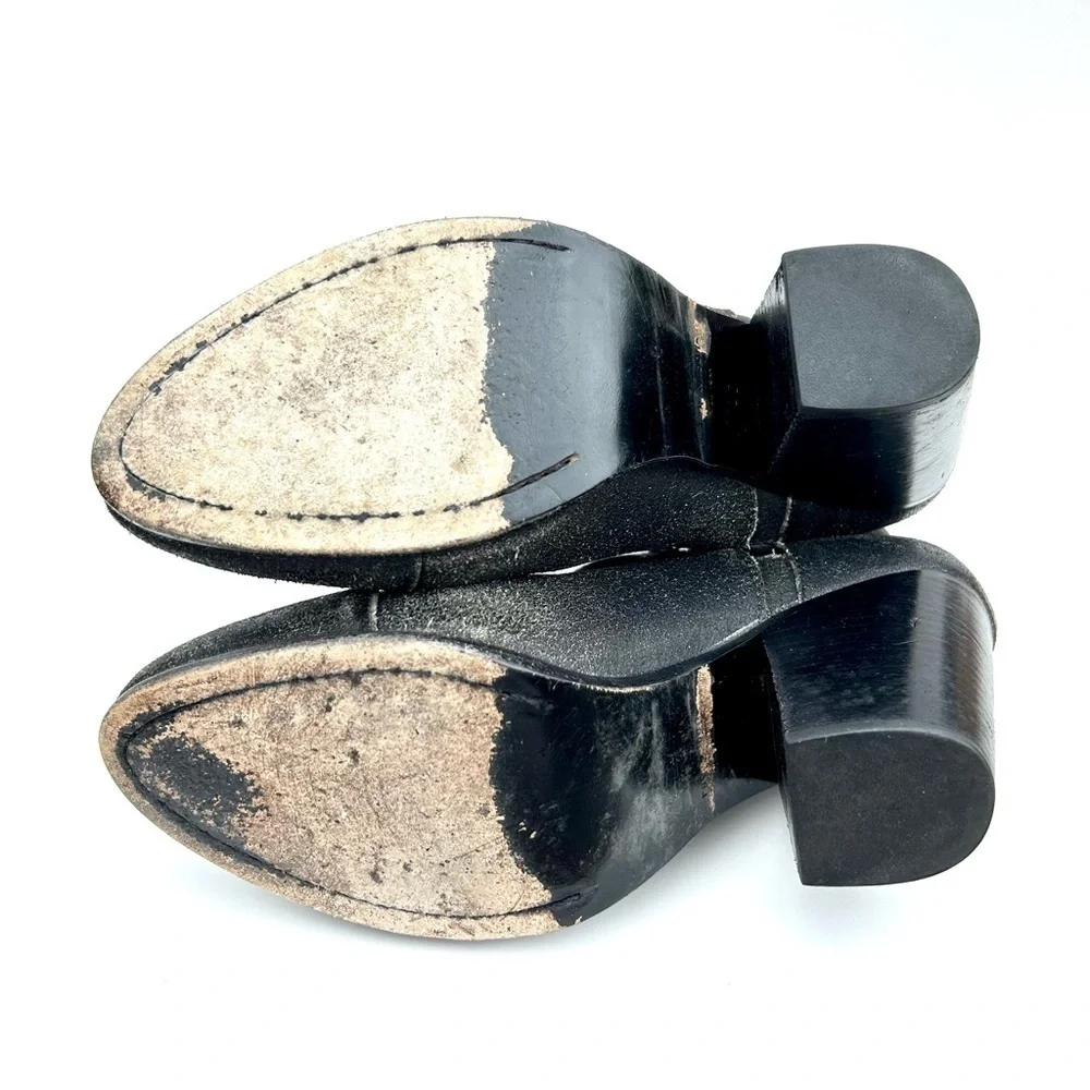Rag & Bone Margot Black Crackled Leather Block Heel Ankle Boots Size 40 / 10